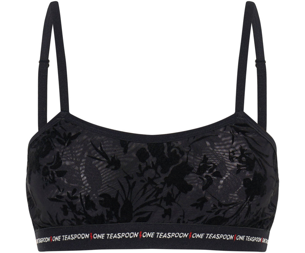 Shadow Flower Mesh Bandeau Bralette - Black