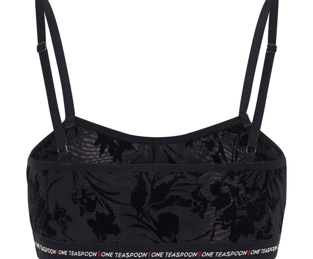 Shadow Flower Mesh Bandeau Bralette - Black