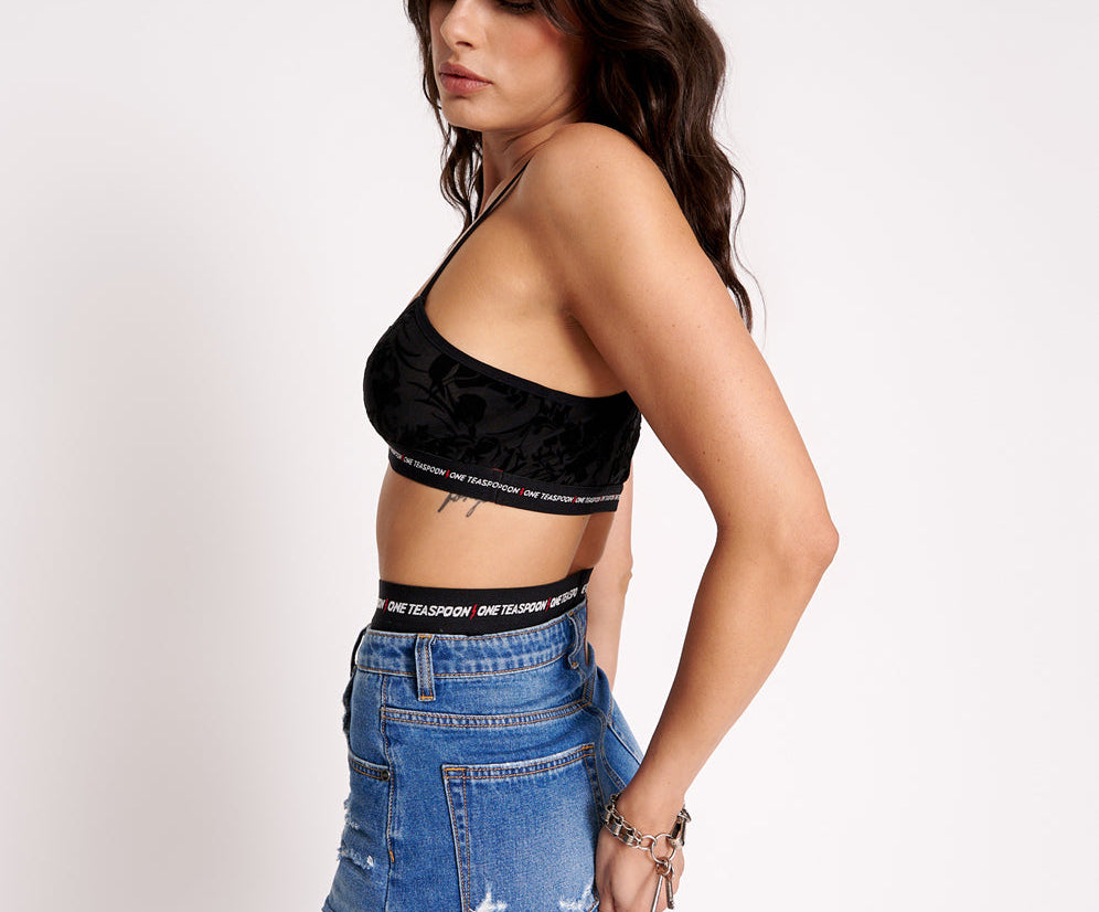 Shadow Flower Mesh Bandeau Bralette - Black