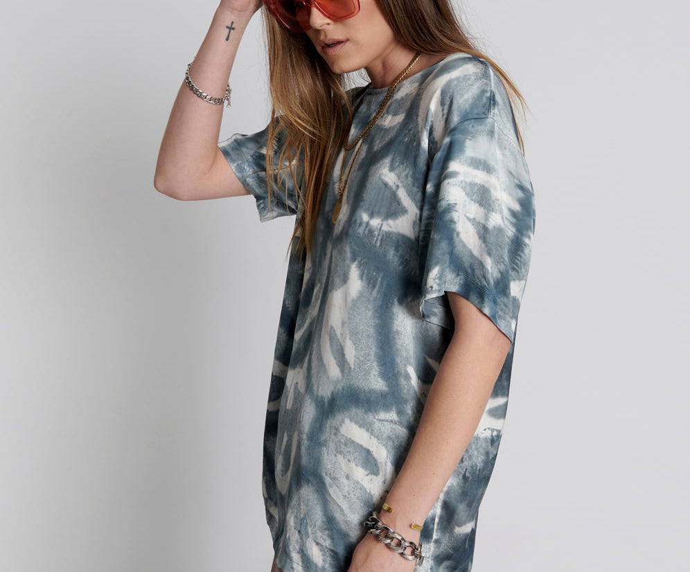 Reflection Hand Printed Satin Tee - Black
