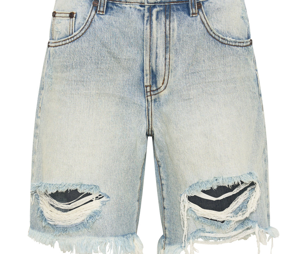 KANSAS BLUE JACKSON MID WAIST WIDE LEG SHORTS