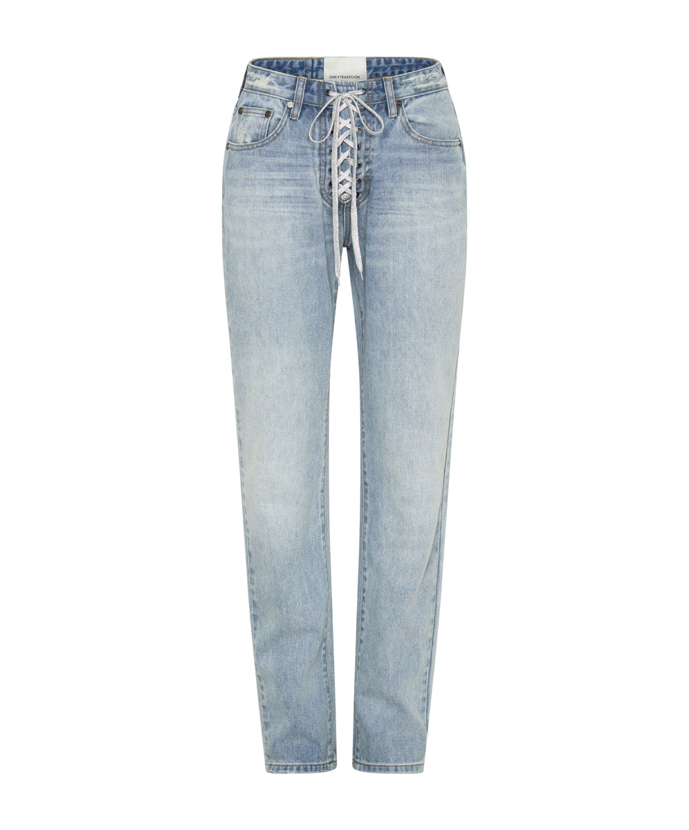 Products Truckers Mid Waist Straight Leg Denim Jeans - Hendrixe