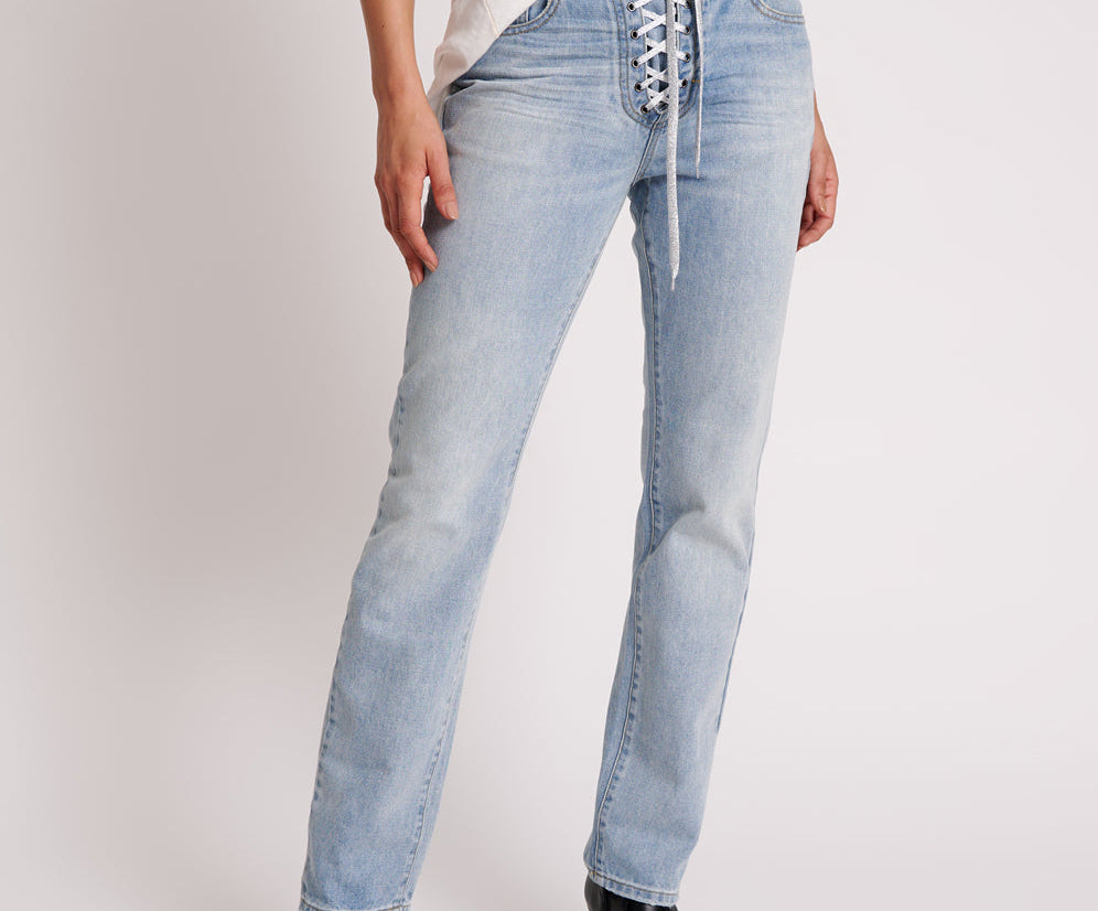 HENDRIXE TRUCKERS MID WAIST STRAIGHT LEG JEANS