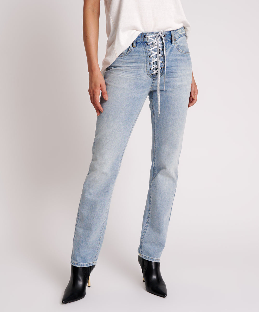 Products Truckers Mid Waist Straight Leg Denim Jeans - Hendrixe