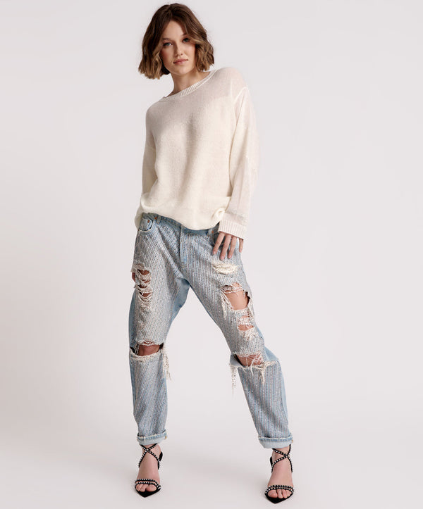 ANGEL DUST SEQUINED TRASHED SAINTS BOYFRIEND JEANS