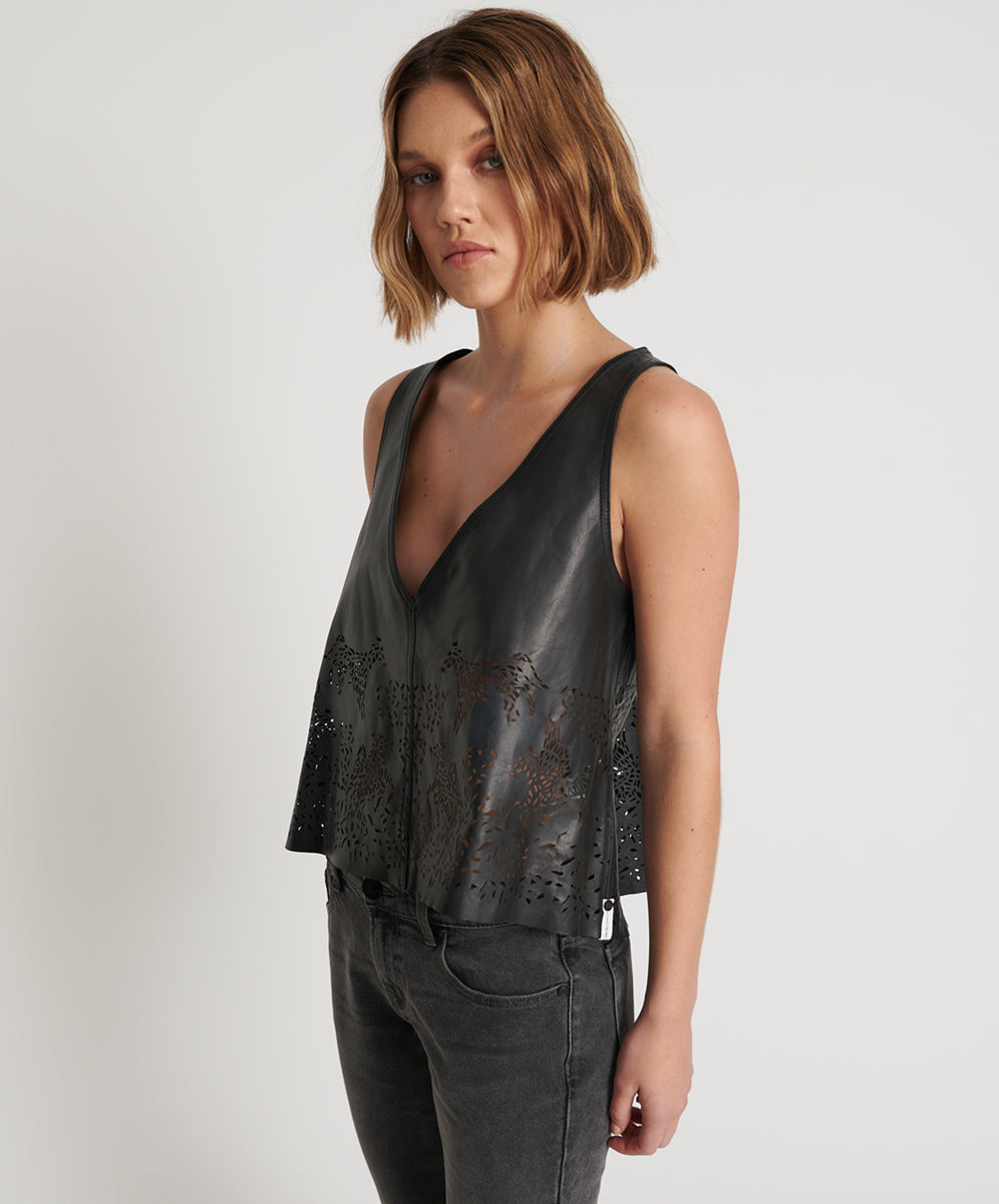 Products BLACK LASER CUT LEATHER SWING TOP