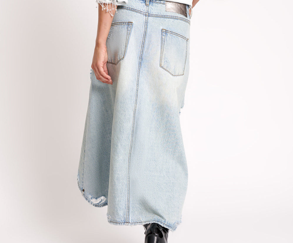 Kansas Blue Mrs Carter Long Denim Skirt | One Teaspoon USA