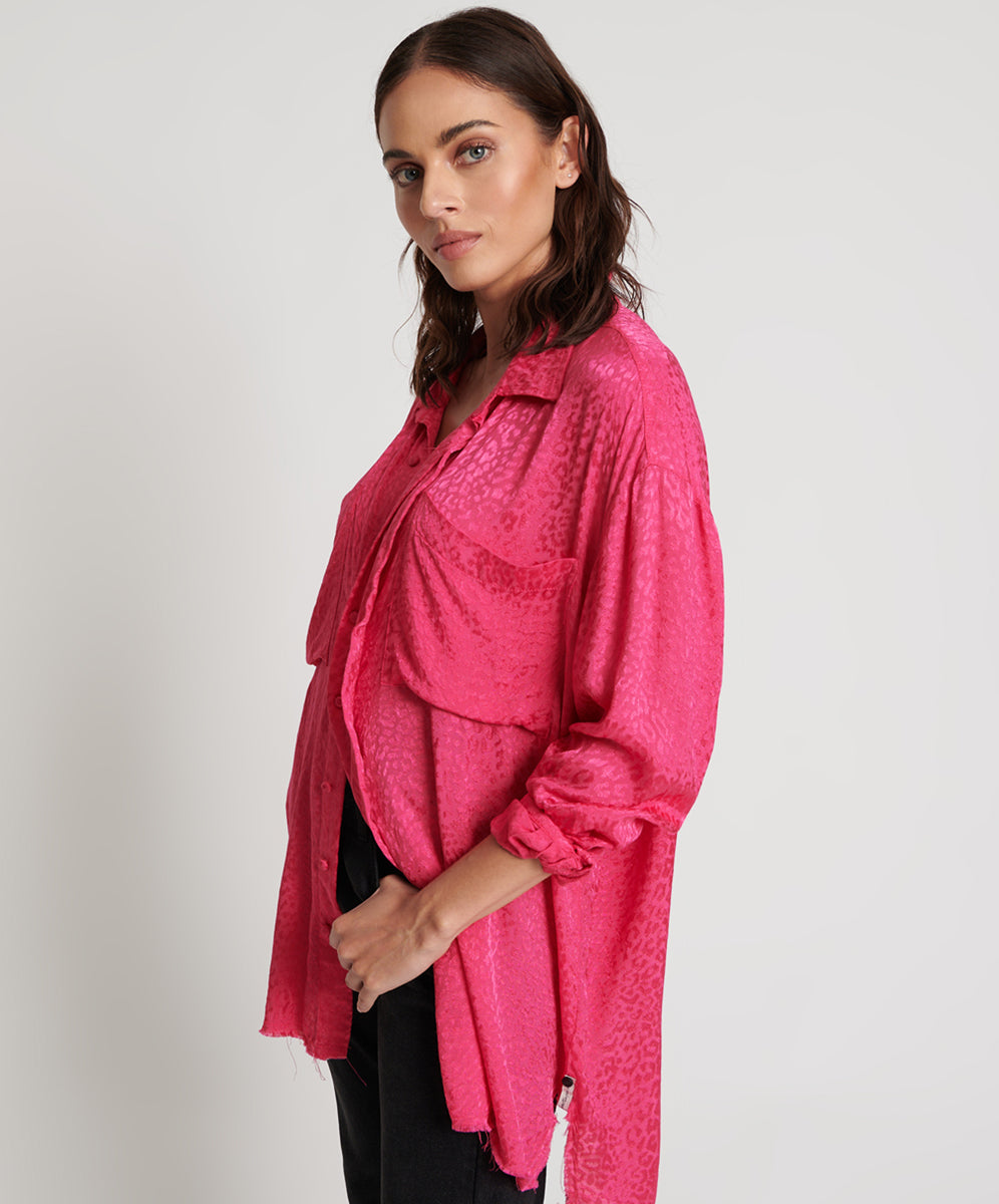 Products Jacquard Longline Shirt - Shocking Pink