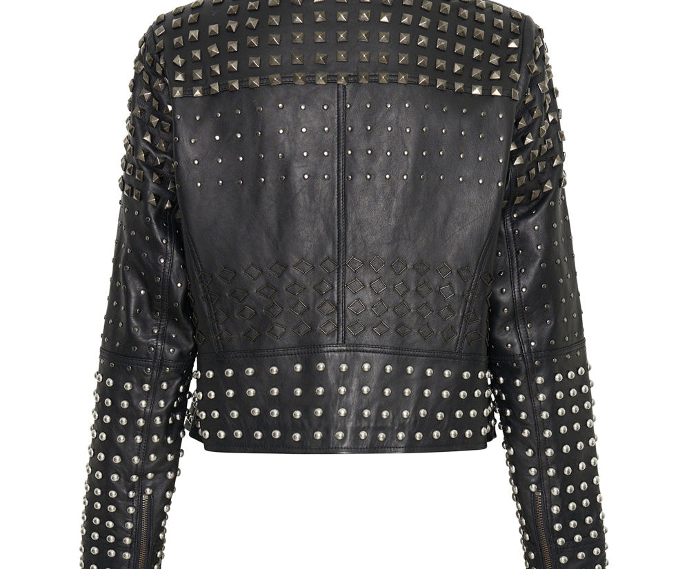 BLACK DIAMOND STUDDED LEATHER JACKET