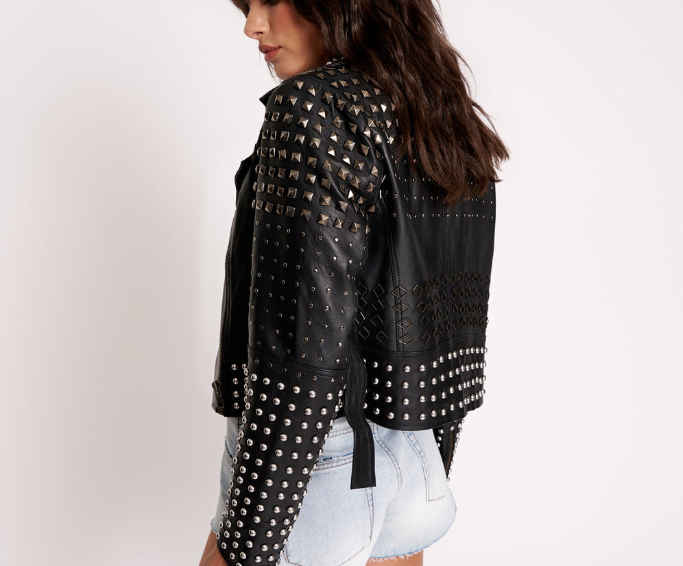 BLACK DIAMOND STUDDED LEATHER JACKET