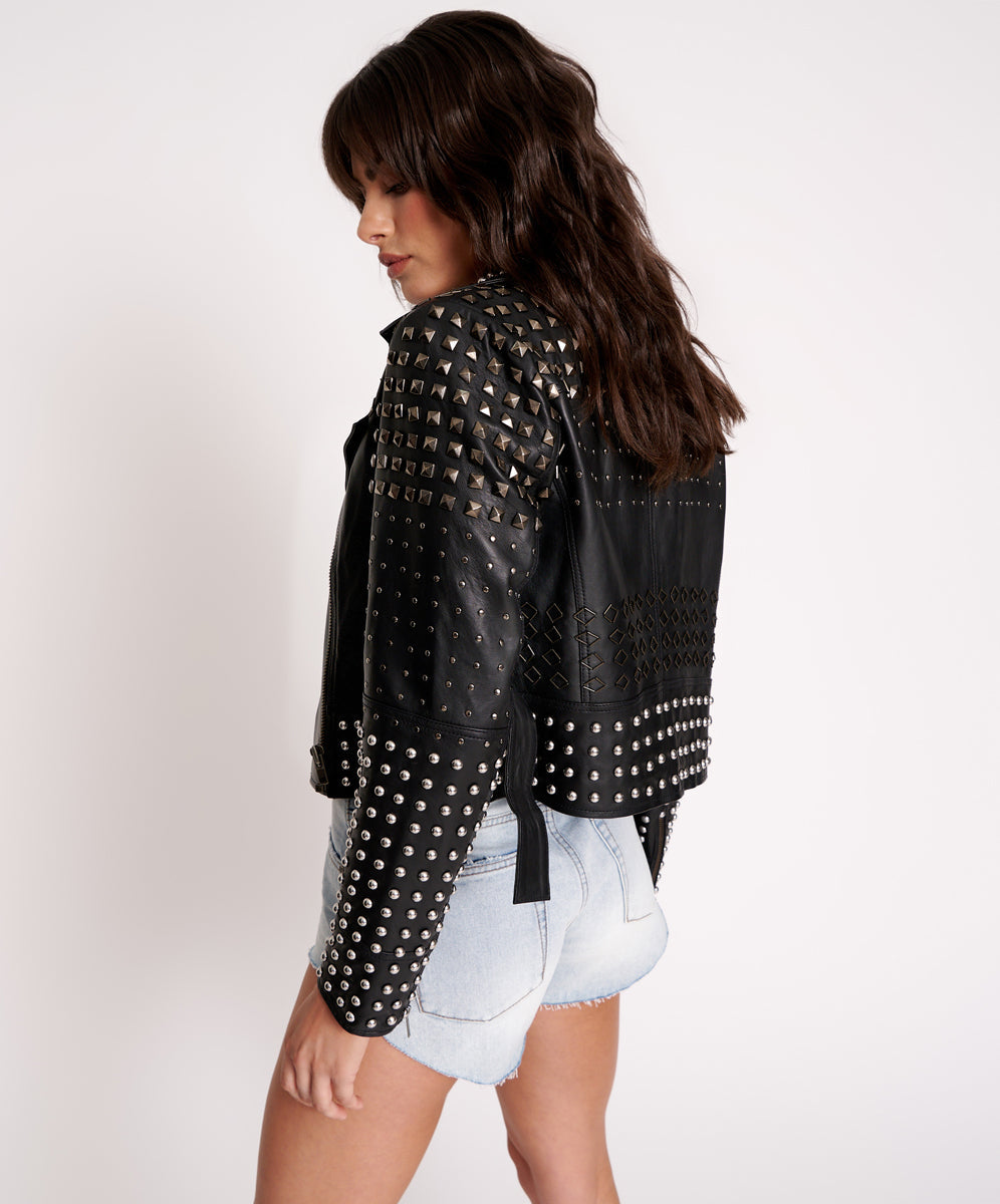Products BLACK DIAMOND STUDDED LEATHER JACKET