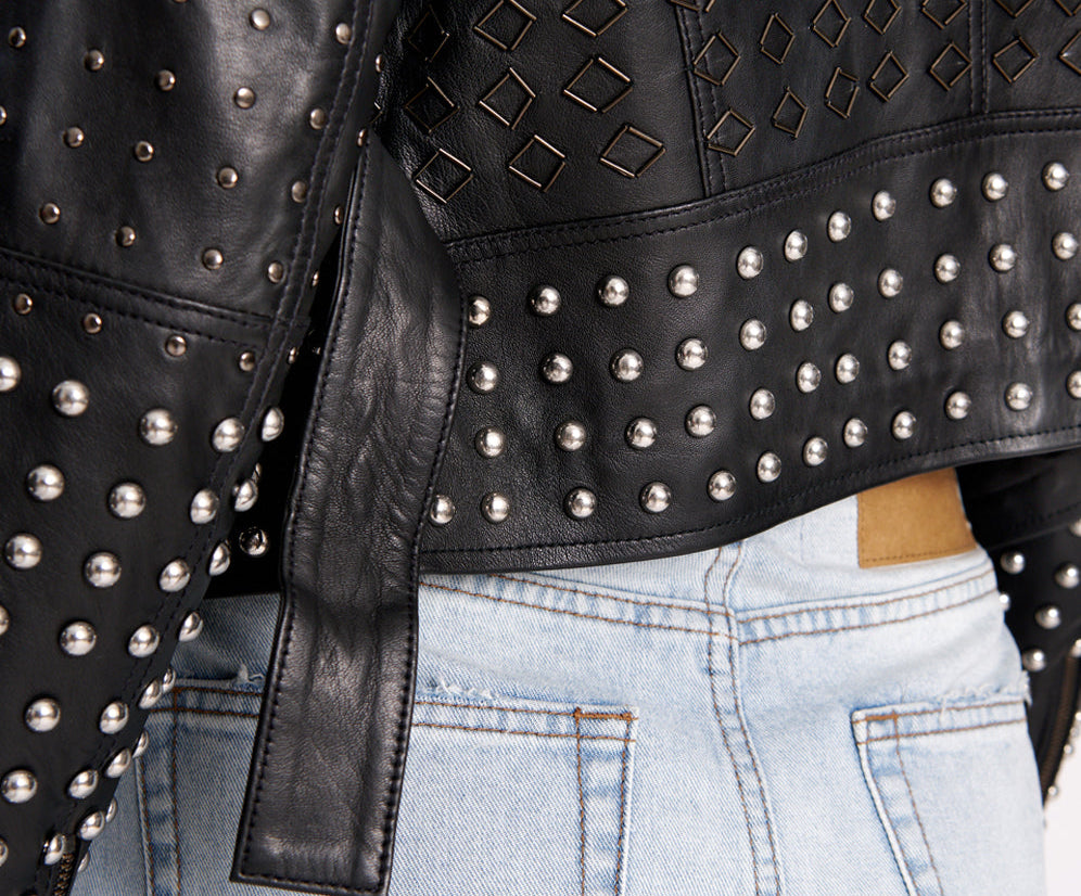 BLACK DIAMOND STUDDED LEATHER JACKET