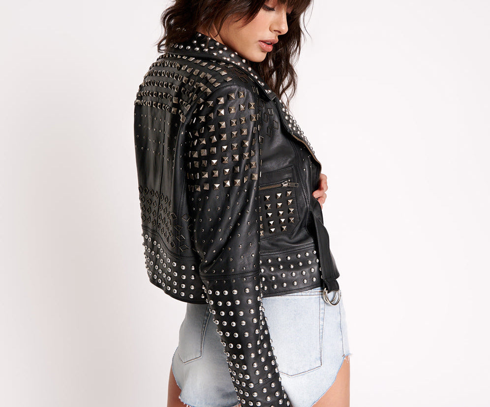 BLACK DIAMOND STUDDED LEATHER JACKET