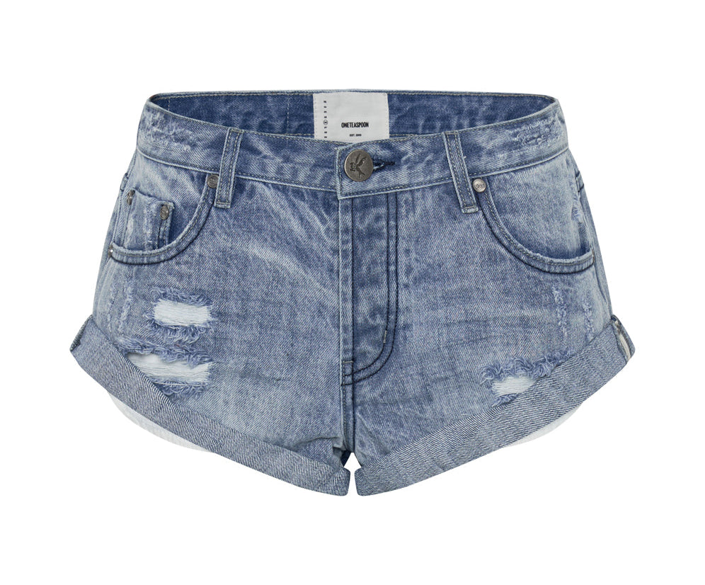 FRESH BLUE BANDIT LOW WAIST DENIM SHORTS