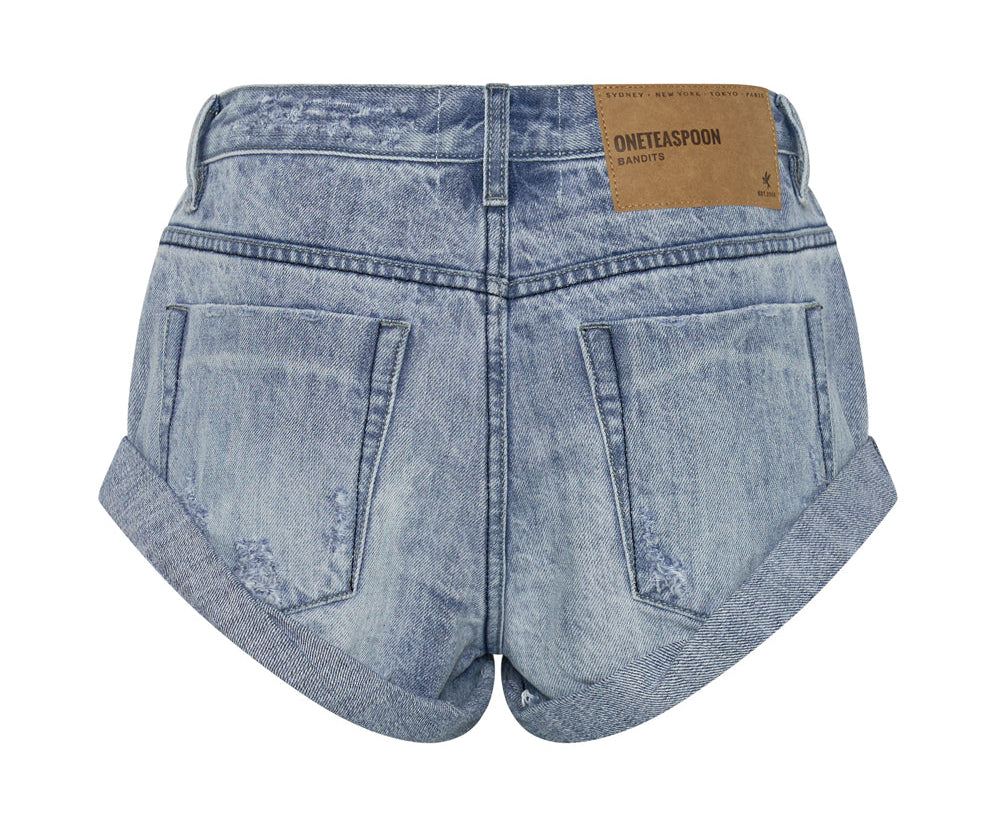 FRESH BLUE BANDIT LOW WAIST DENIM SHORTS