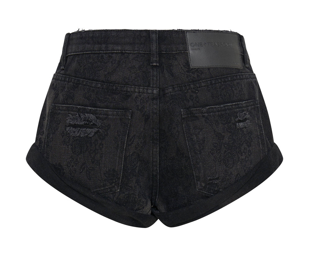 Bandits Low Waist Denim Shorts - Black Lace