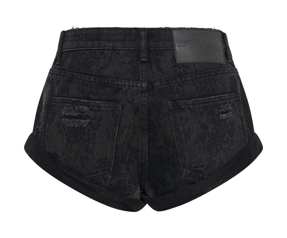 BLACK LACE BANDITS LOW WAIST DENIM SHORTS