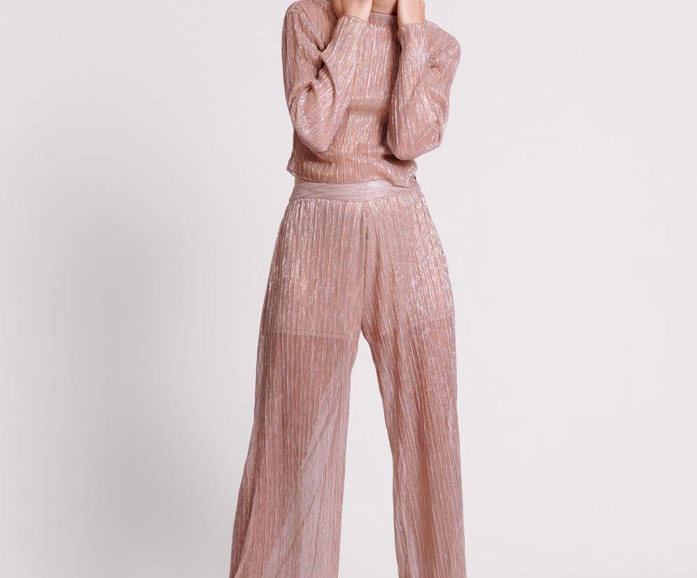 Plisse Palazzo Pants - Celestial Rose