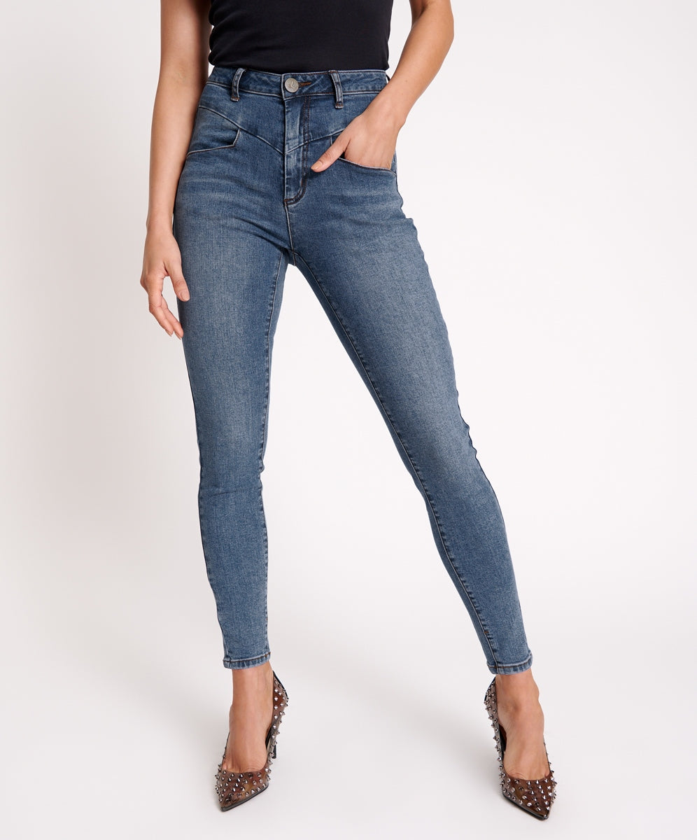 Jeans Sale Preachers High Waist Skinny Stretch Denim Jeans - Classic Blue