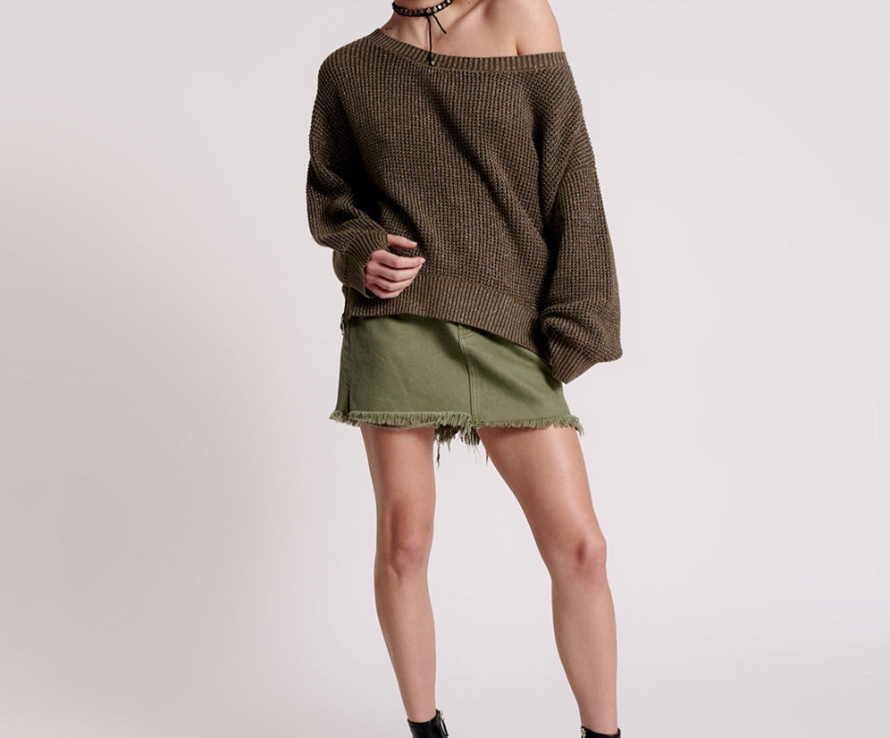 Le Freak Metallic Zipped Knit Sweater - Khaki