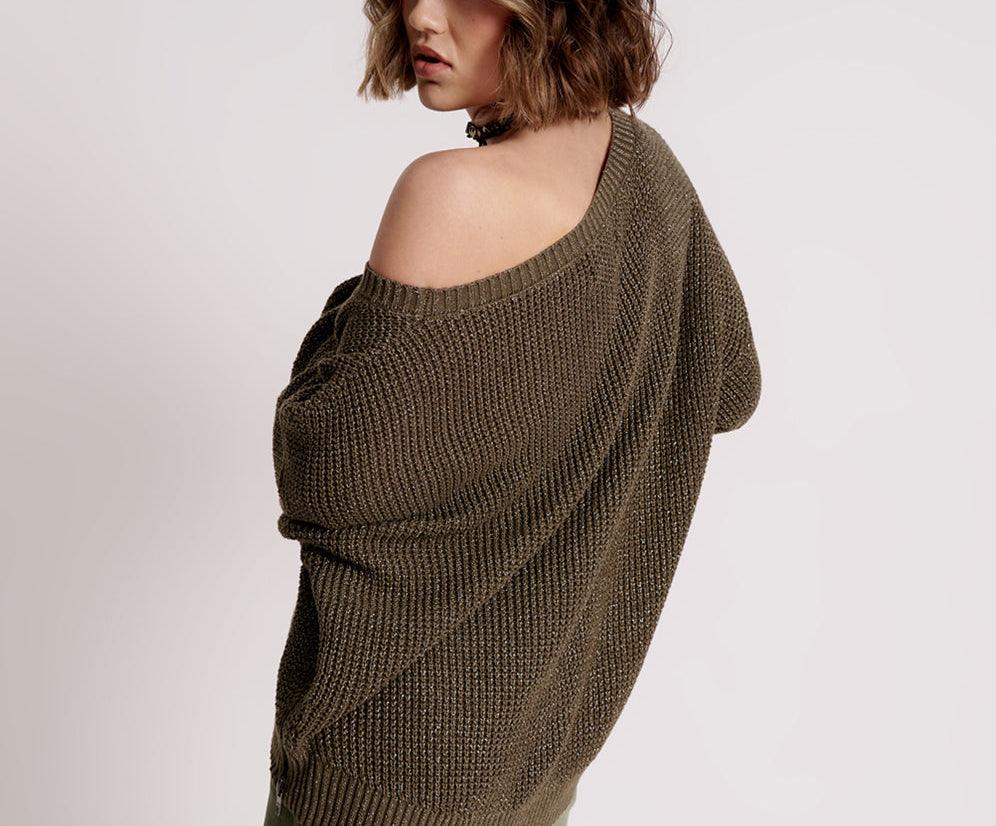 Le Freak Metallic Zipped Knit Sweater - Khaki