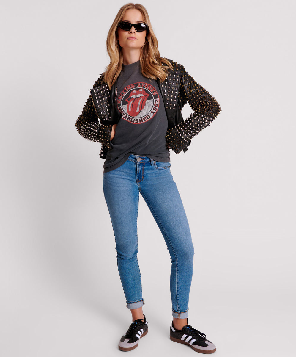 Products BLACK HELLRAISER STUDDED CROP LEATHER MOTO JACKET
