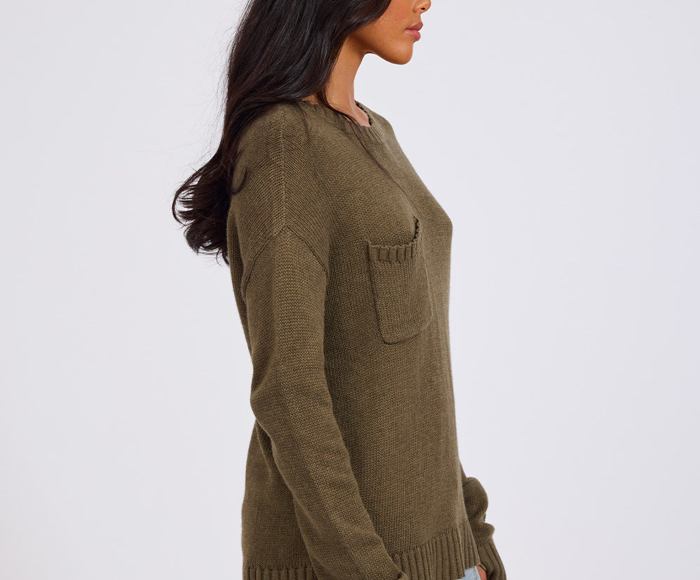 Classic Pocket Chunky Knit Sweater Khaki Khaki One Teaspoon USA