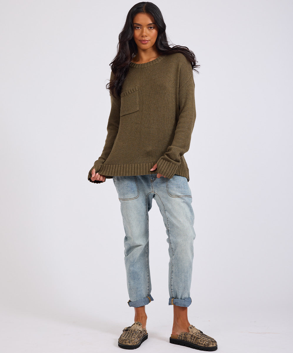 Classic Pocket Chunky Knit Sweater Khaki - Khaki | One