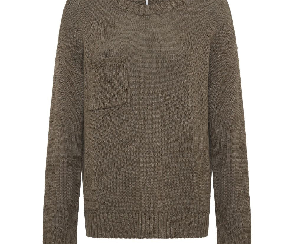 Classic Pocket Chunky Knit Sweater Khaki - Khaki