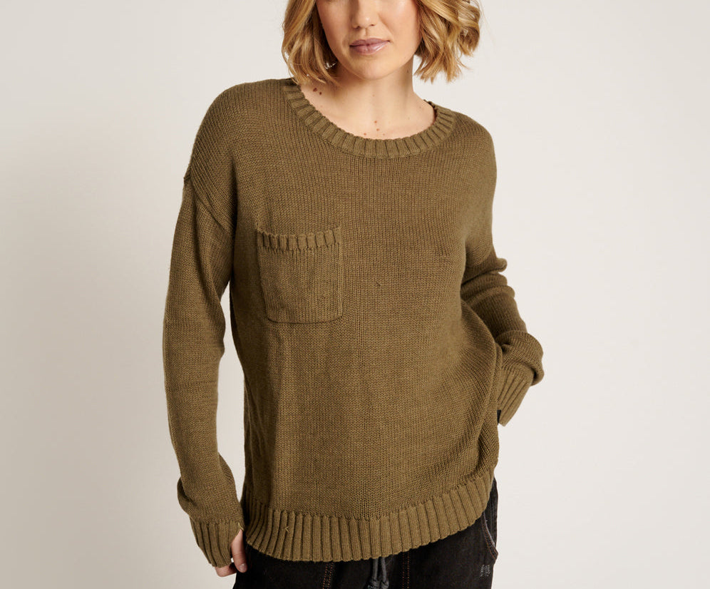 Classic Pocket Chunky Knit Sweater Khaki - Khaki