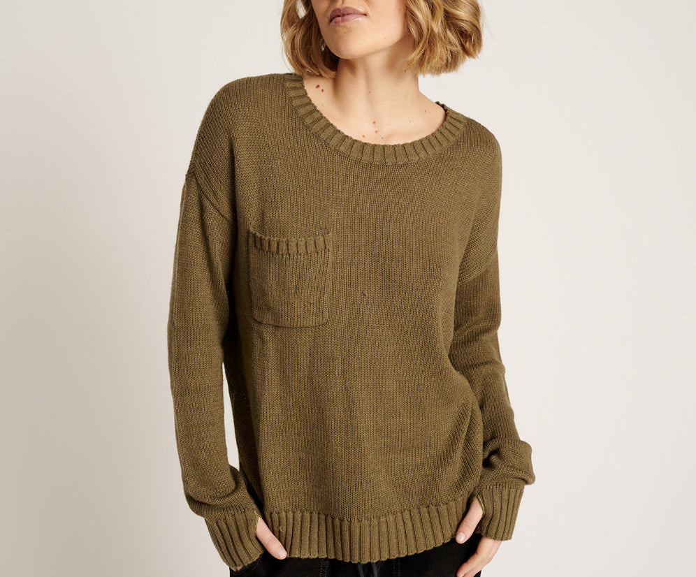 Classic Pocket Chunky Knit Sweater Khaki - Khaki