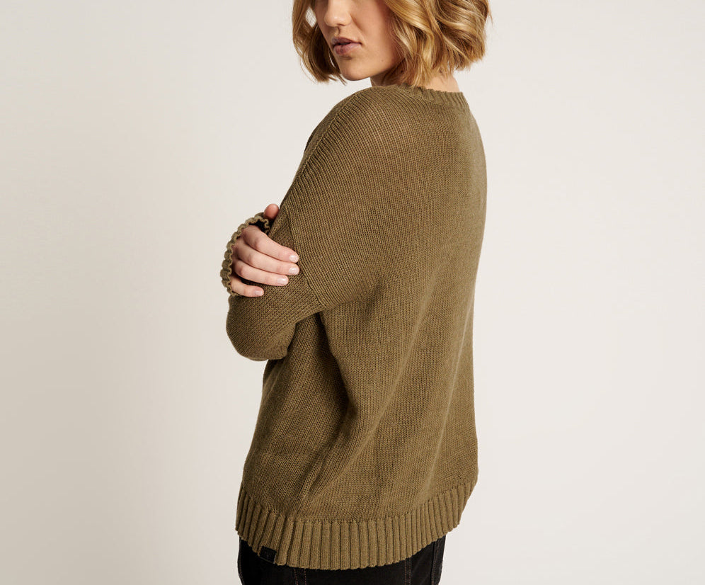 Classic Pocket Chunky Knit Sweater Khaki - Khaki