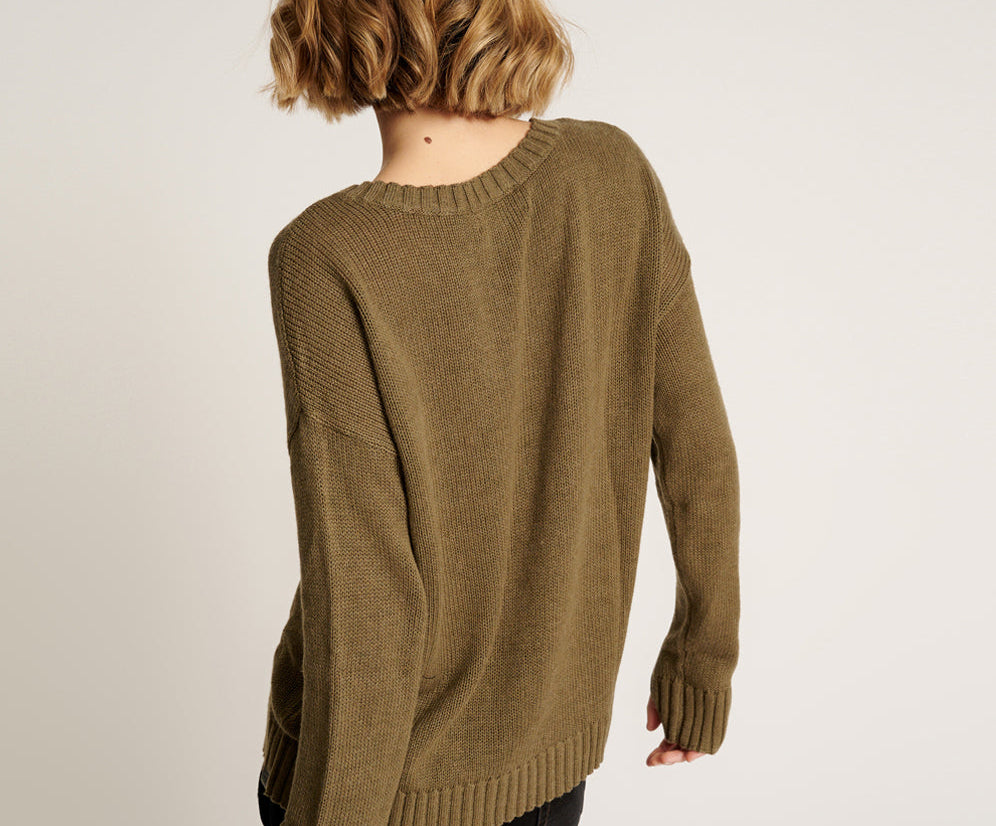 Classic Pocket Chunky Knit Sweater Khaki - Khaki
