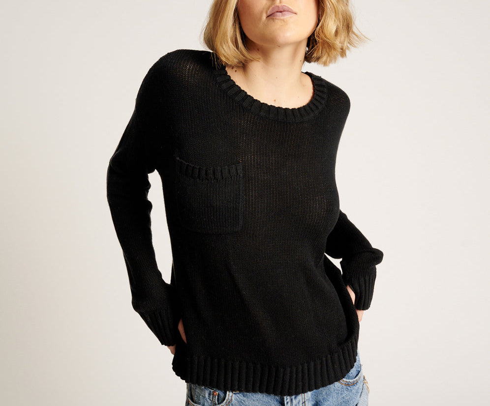 CLASSIC POCKET CHUNKY KNIT SWEATER BLACK