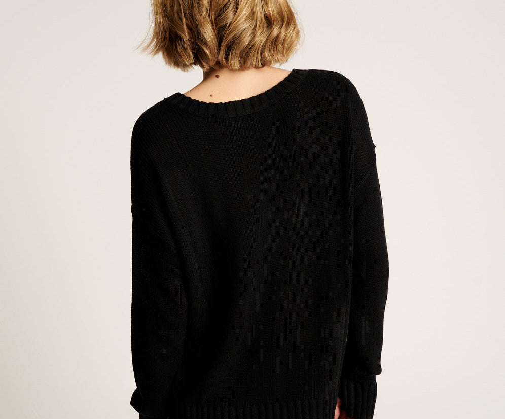 CLASSIC POCKET CHUNKY KNIT SWEATER BLACK