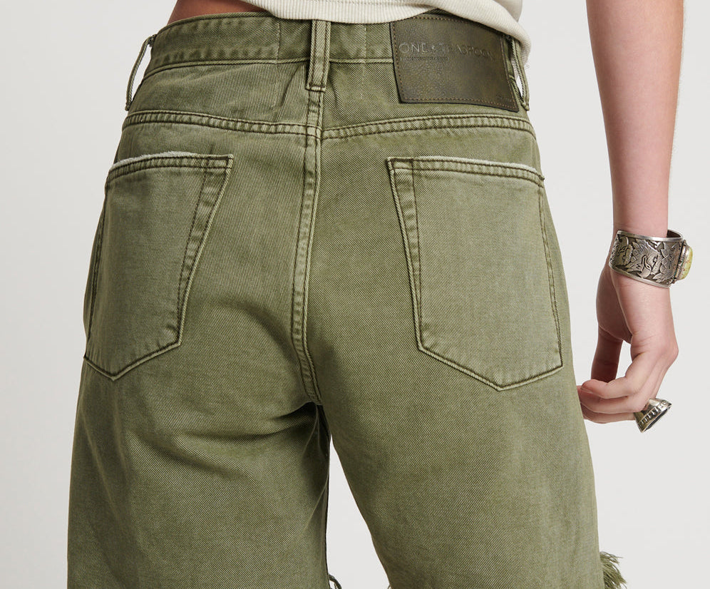 Stevies High Waist Long Length Boyfriend Denim Shorts - St Khaki