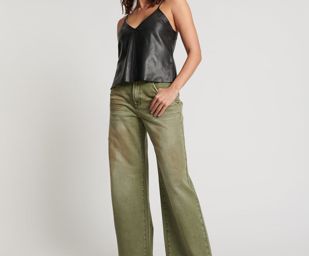 Jackson Mid Waist Wide Leg Denim Jeans - St Khaki