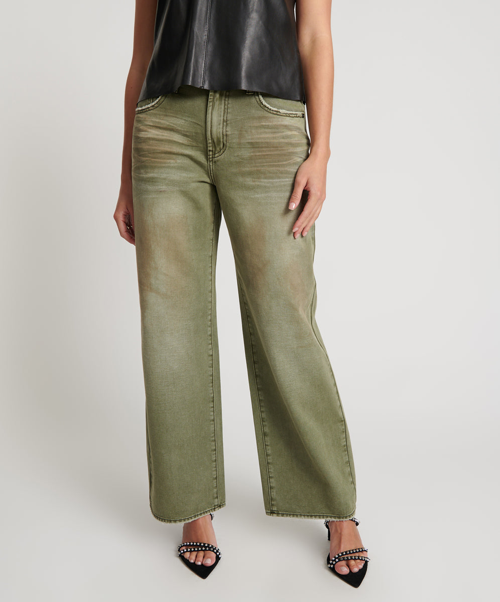 【One Teaspoon】Jackson ミッドウエスト・ワイドレッグデニム Jackson Mid Waist Wide Leg Denim Jeans - Rosewood | One