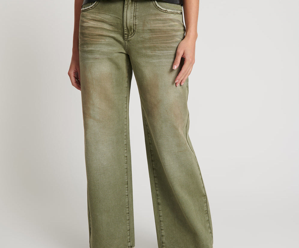 Jackson Mid Waist Wide Leg Denim Jeans - St Khaki