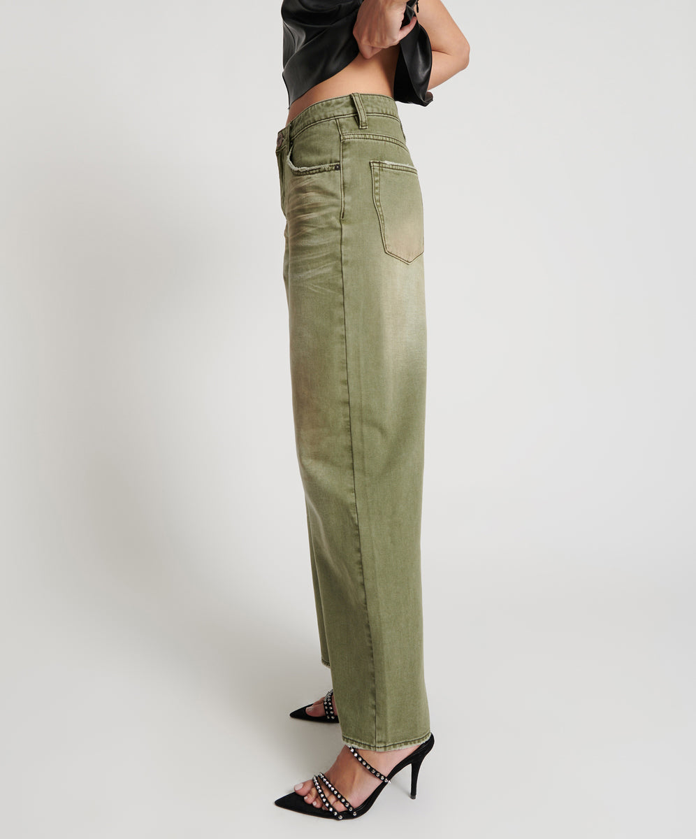 Jackson Mid Waist Wide Leg Denim Jeans - St Khaki | One