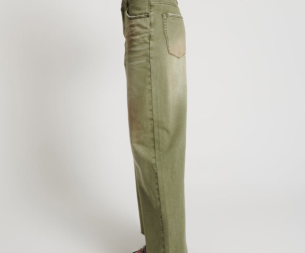 Jackson Mid Waist Wide Leg Denim Jeans - St Khaki