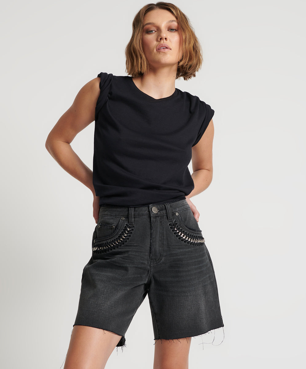 Products Jacksons Mid Waist Wide Leg Denim Shorts - Storm Grey