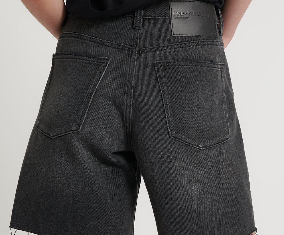 Jacksons Mid Waist Wide Leg Denim Shorts | Worn Black Jacksons Mid Waist Wide Leg Denim Shorts | Worn Black