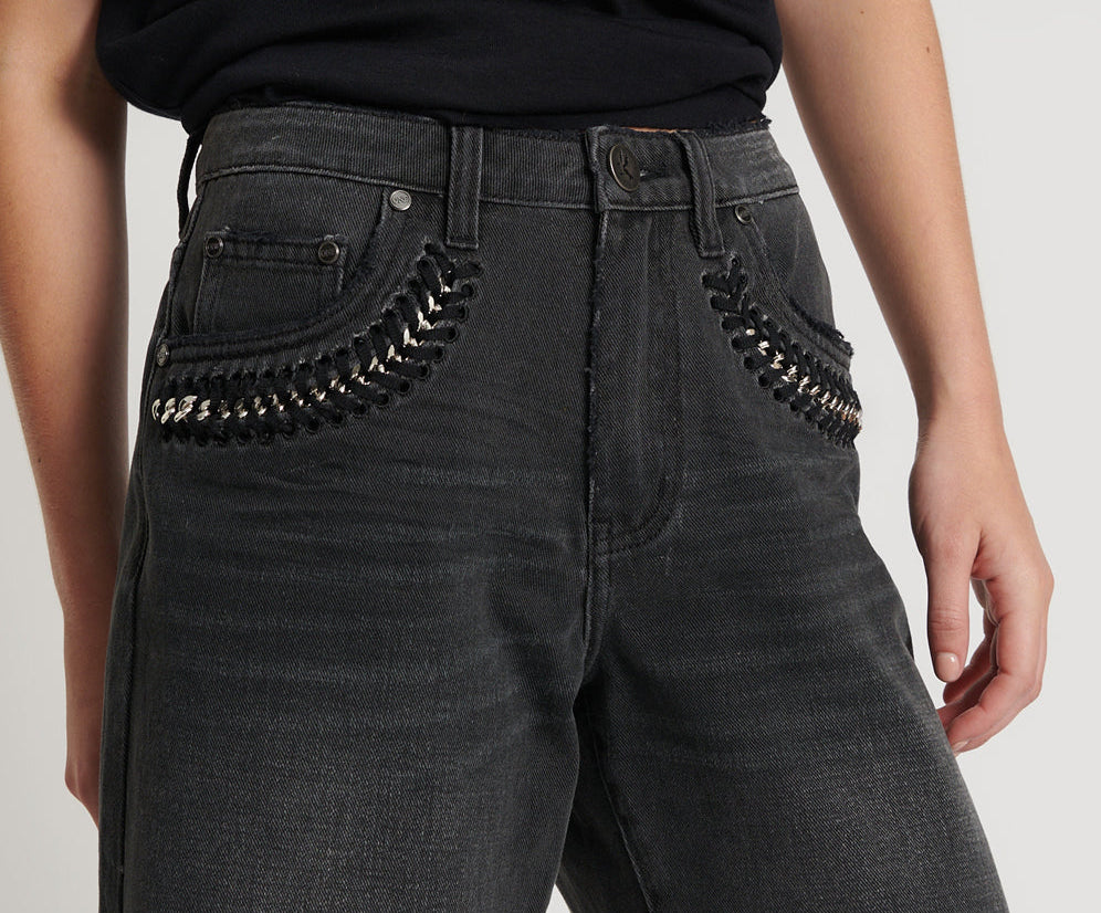 Jacksons Mid Waist Wide Leg Denim Shorts - Storm Grey