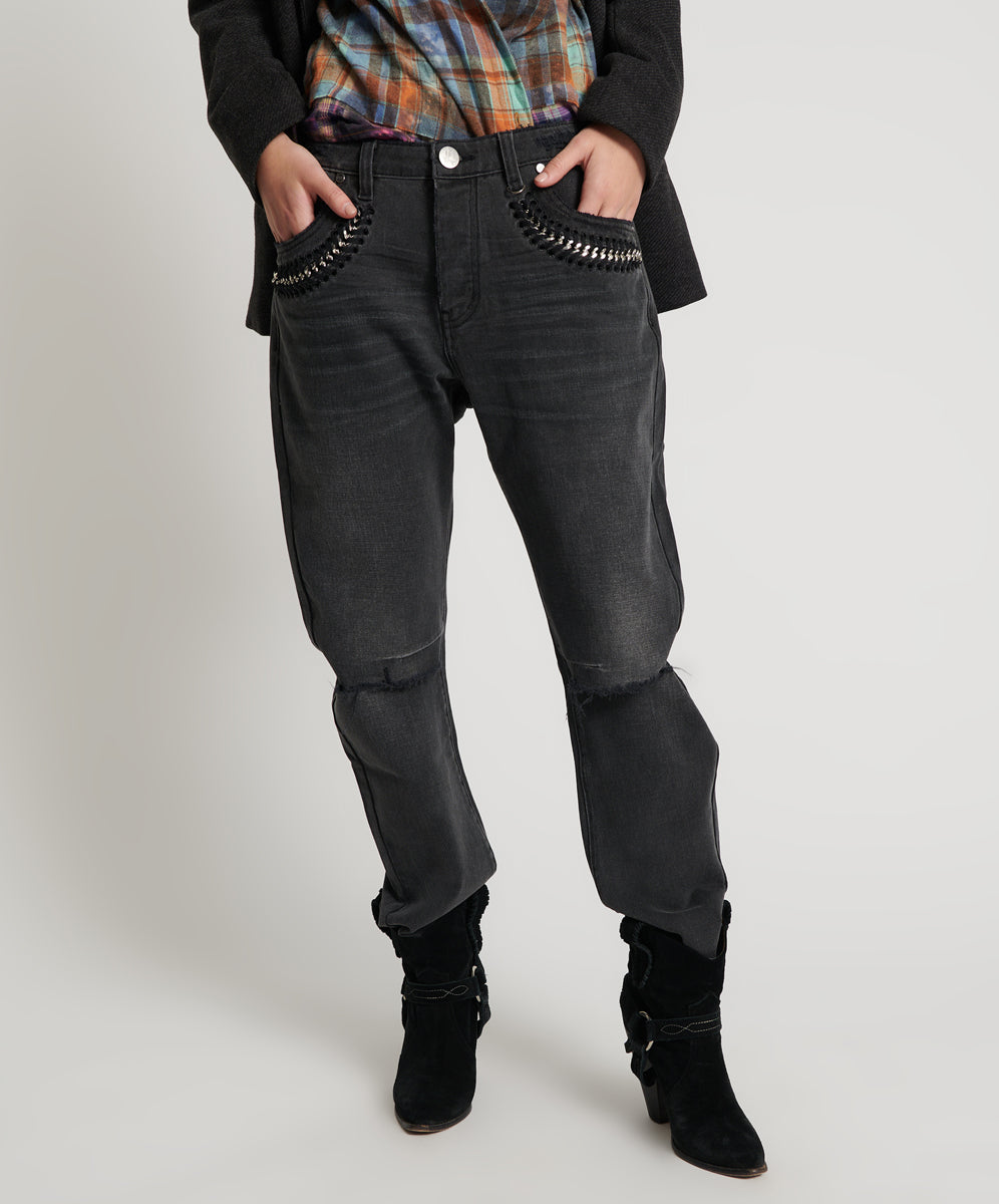 Saints Low Waist Boyfriend Denim Jeans - Storm Grey | One