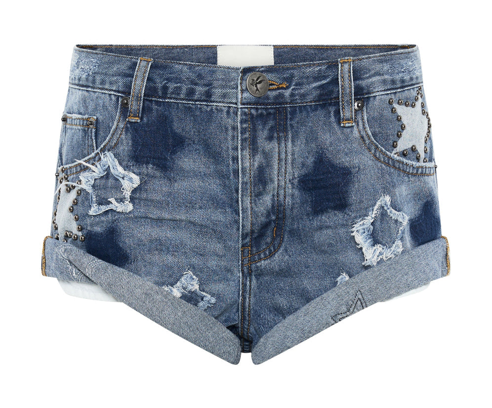 Bandits Low Waist Denim Shorts - Johnny Blue Star