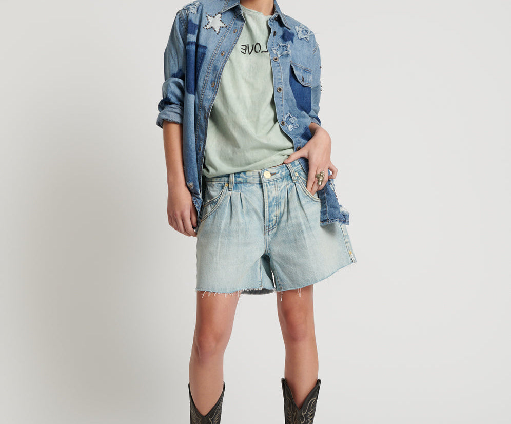 Shakers Low Waist Super Relaxed Denim Shorts - Kansas Blue