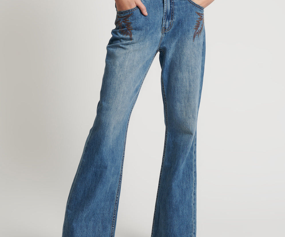 WESTLAND BLUE MOTIF CHARLIE SLIM HIGH WAIST BOOTCUT DENIM JEANS