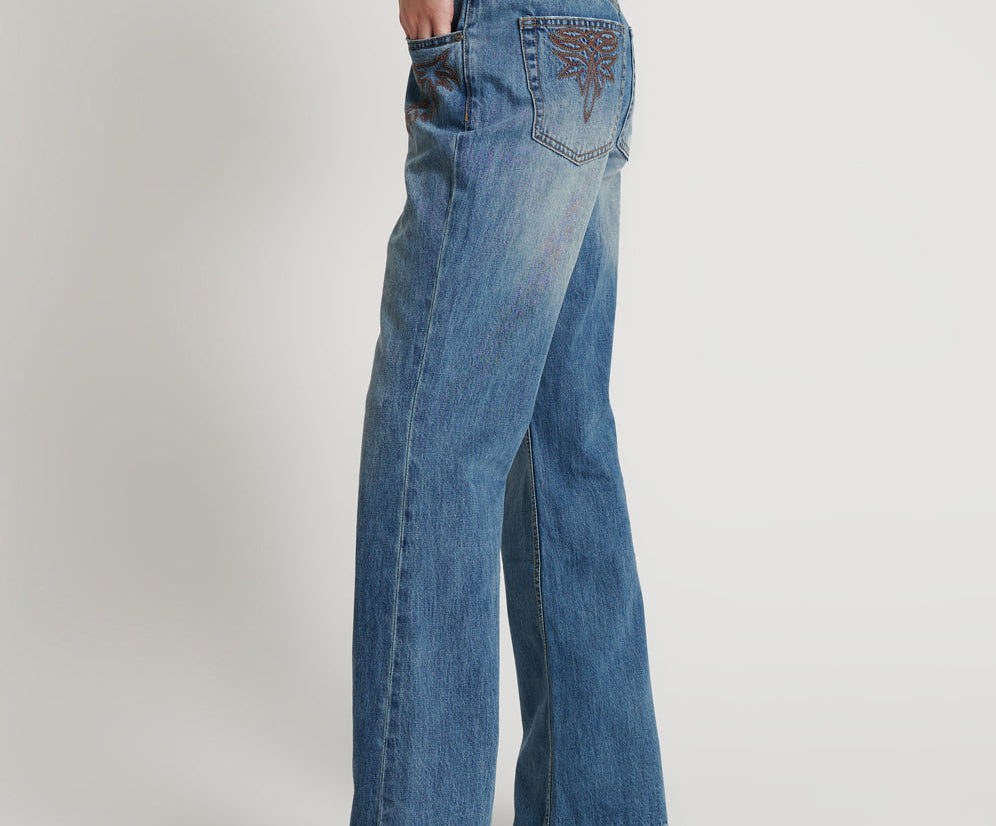 WESTLAND BLUE MOTIF CHARLIE SLIM HIGH WAIST BOOTCUT DENIM JEANS