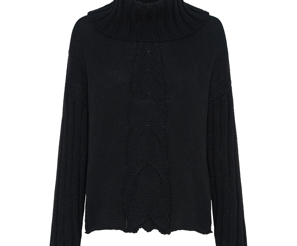 CLASSIC CHUNKY ROLL NECK KNIT SWEATER BLACK